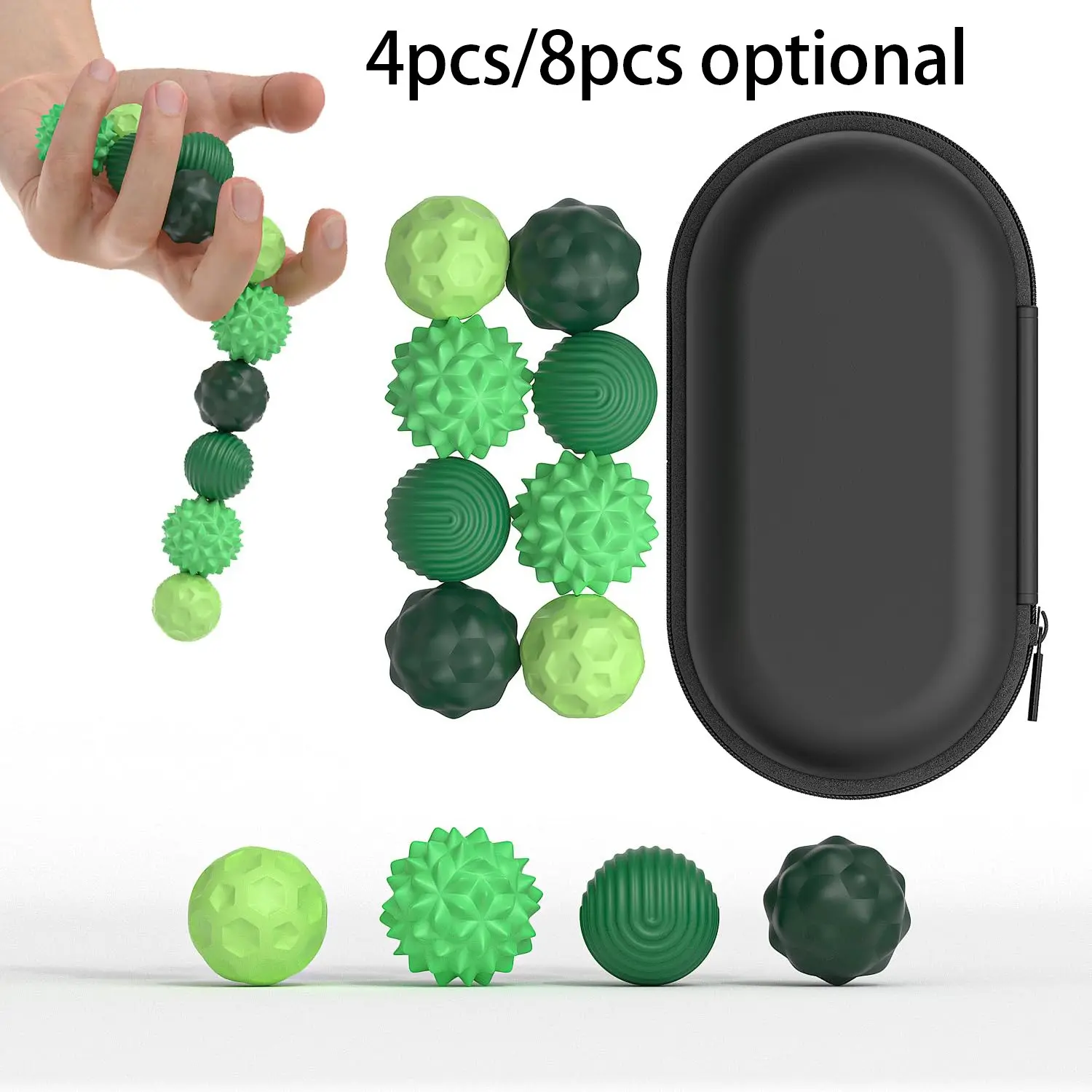 4/8pcs Green Silicone Magnetic Fidget Balls, Textured Sensory Relaxation Supplies, Quiet Desk Fidget Magnets, Office Desk Gadgets, Stress Relief Fidgets, Stress Relief Gadgets, With Storage Case, Daily Relaxation Accessories For Women & Men