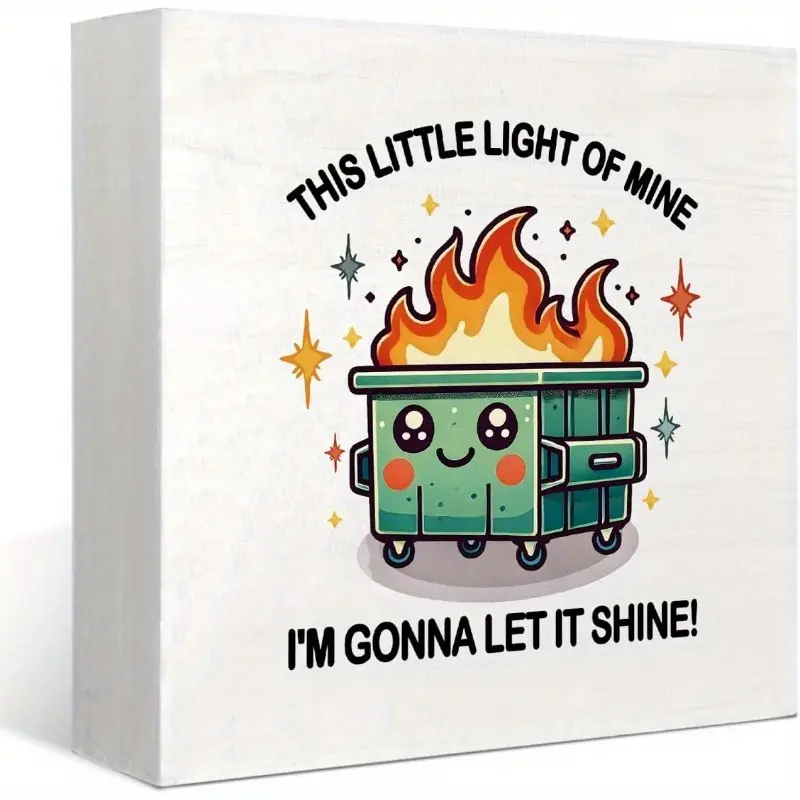 Dumpster Fire Desk Accessories, Dumpster Fire Ornament Funny Desk Wood Sign, Novelty Desk Decor, Gifts for Coworker, Boss, Men, Women, 5x5 Inch