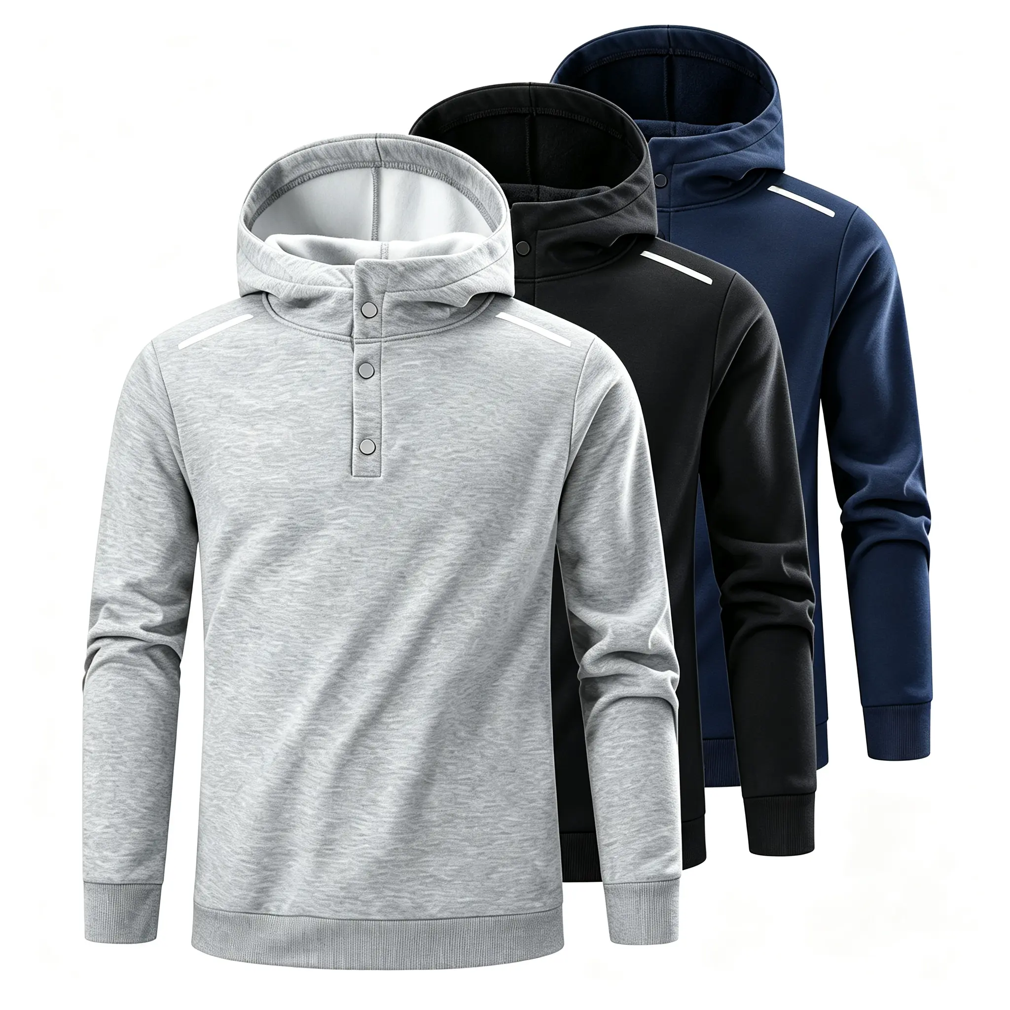 Men's Heavyweight Snap Button Henley Hoodie | Premium Fleece Pullover Sweatshirt | Casual Relaxed Fit Multi-Color Hooded Top