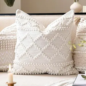 Pure White Decorative Throw Pillow Cover 22X22, Boho Accent Pillow for Couch, Square Modern Farmhouse Pillowcase for Living Room Couch Sofa Cushion Home Decor (Pack of 1)