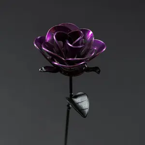 Purple and Black Immortal Rose, Recycled Metal Rose, Steel Rose Sculpture, Welded Rose Art, Steampunk Rose, Unique Gift for Valentine's Day.