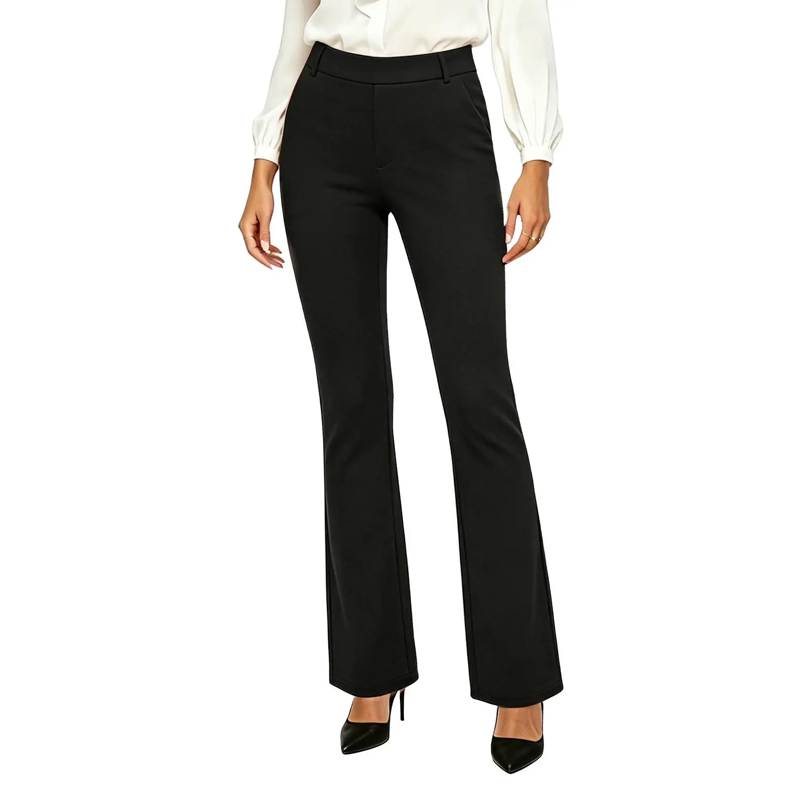 iChosy Women's Pull On Stretch Barely Bootcut Dress Pants Elastic Waist Office Work Trousers