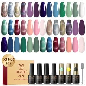 ROSALIND Mini 23Pcs Cat Eye Gel Nail Polish Kit with Base Top Coat Gel Varnishes Set Magic Cat Eye Pure Colorful for DIY Nail Art Design Requires UV LED Lamp