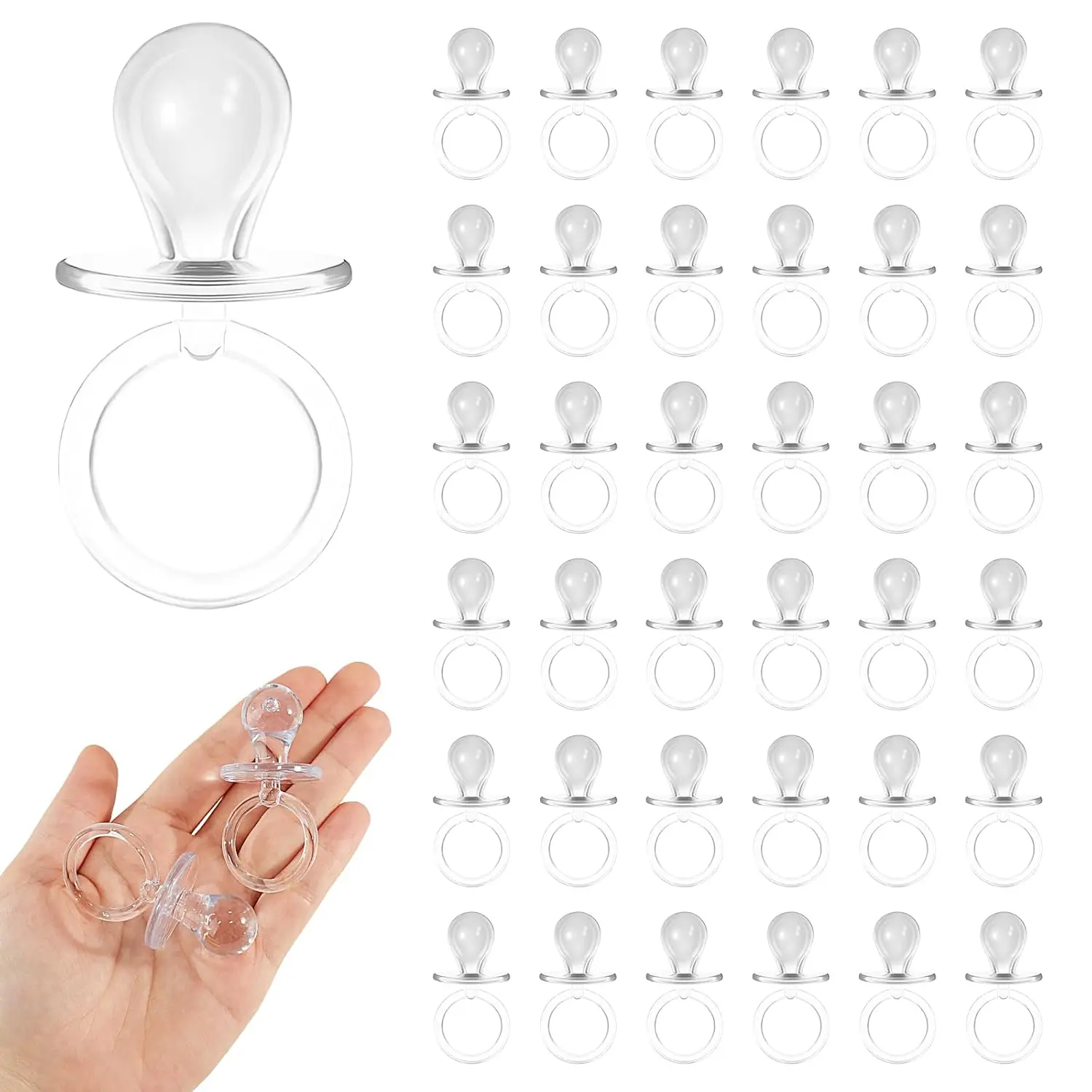 36 Pieces Acrylic Pacifiers for Baby Shower Games, 2.5'' Baby Shower Pacifiers, Party Favors Decoration(Clear)