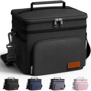 Insulated Lunch Box for Men & Women - Leak-Proof Cooler Lunch Bag with 4 Pockets, Adjustable Strap, Ideal for Work, Picnic, Travel - Medium, Black, 10.2"*6.9"*8.5"