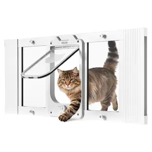 【Father's Day gift】VEVOR Cat Door for Window, Adjustable to Fit Window Width 31"-36", 4 Secure Lock Modes, Aluminum Frame and High-Transparency Glass, Magnetic Closure, Weatherproof Quick-Fit Pet Door for Cats, White
