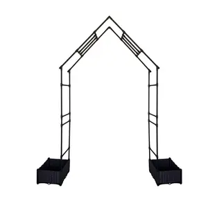 94" Tall Metal Garden Arbor with Dual Planter Boxes, Weatherproof Arch Trellis for Climbing Plants, Outdoor Wedding Arch Frame, Decorative Archway for Patio, Lawn, and Backyard