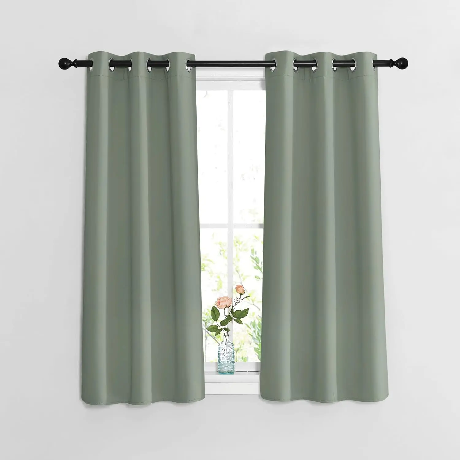 NICETOWN Blackout Sage Green Curtains 54 inches Long 2 Panels Set - Grommet Thermal Curtains Sound Dampening Window Treatments Room Darkening Drapes for Bedroom/Home Office， W37 x L54