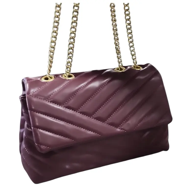 Women's Quilted Chain Crossbody Purse, Chevron Vegan Leather Crossbody Bag - 11 Colors, Purses Crossbody Bag