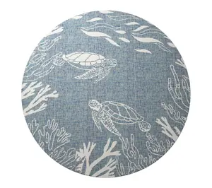 Ox Bay Sea Turtle Nautical Outdoor Rug, Aqua/White, 5'3" Round