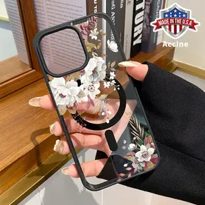 Magnetic Phone Case Compatible with iPhone 16 15 14 Pro Max 13 12 11 XR XS Plus E White Phony Design Pattern Hard Acrylic Back Soft TPU Edge Shock-resistant Cover