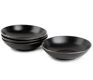 Dinnerware Black Onyx Stoneware Round Bowls, 4 Pack