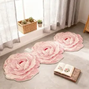 1pc Sweet Style Dressing Table Plush Strip Carpet Pink Irregular Shape Bedroom Decoration Shaggy Area Rug Ins Style Floral Living Room Bay Window Carpet Home Fluffy Soft Washable Non-slip Floor Mat Decorative Fluffy Rug