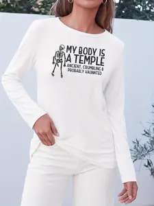 This Is a Women'S Long-Sleeved T-Shirt Featuring a Temple Theme, Perfect for Casual Wear.It Has a Round Neck And a Stylish Printed Design
