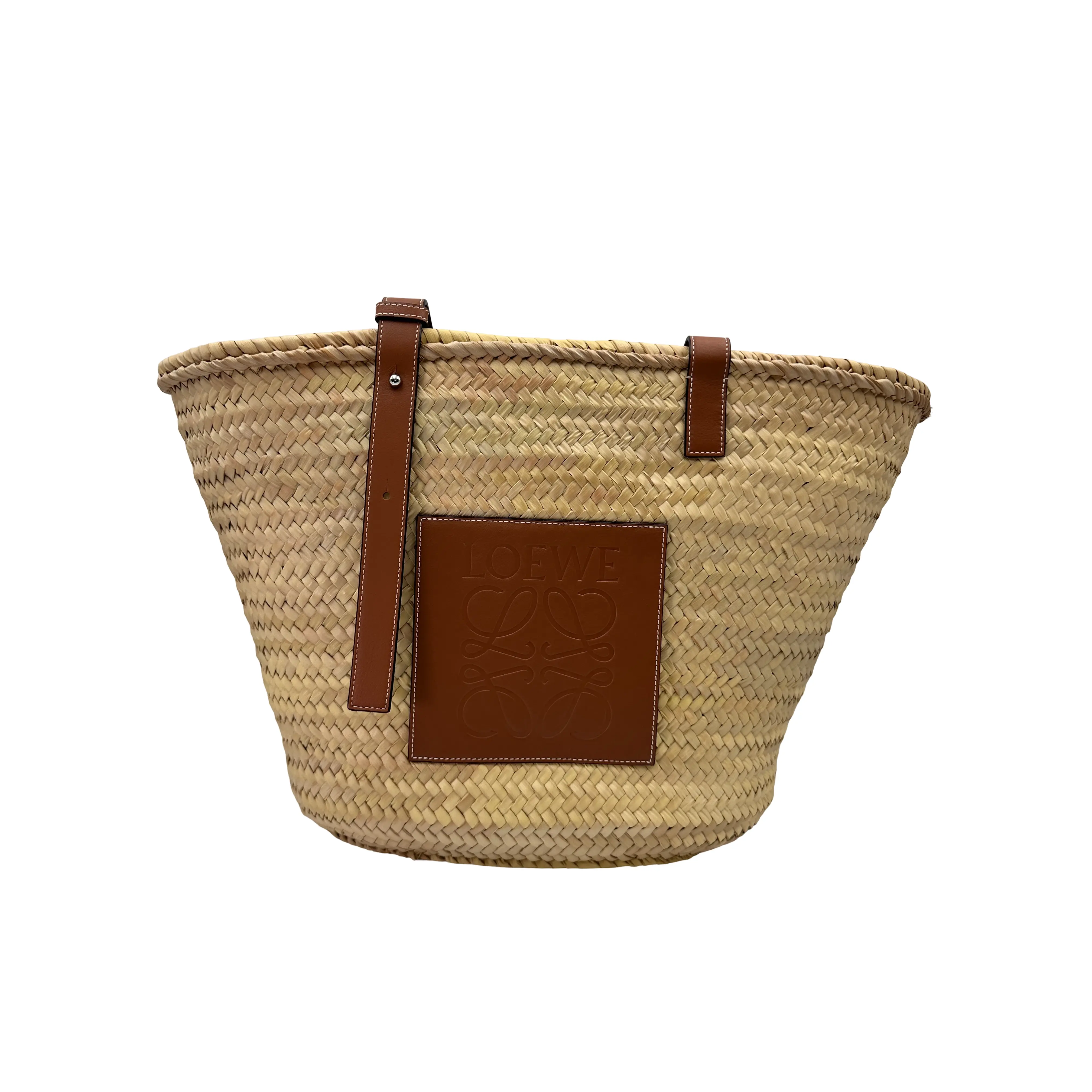 Pre-owned Loewe Raffia Shoulder Bags Anagram Large Size Basket Bag LW94