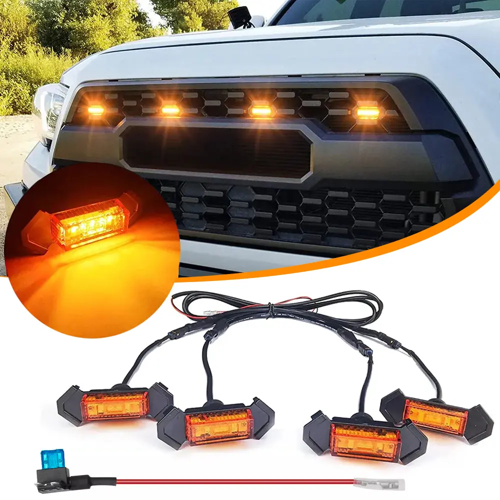 4x LED Amber Raptor-Style Grille Auxiliary Lights Kit for Toyota Tacomas TRD Pro 2016-2023, for Car Exterior Upgrade