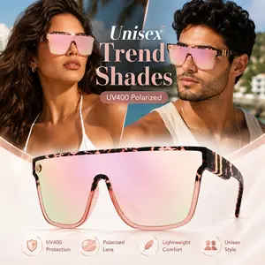 [Summer Vibes] Outdoor Driving Beach Sunglasses, Luxury Look Polarized Sunglasses, Oversized Pink Mirror Lens with Gold Accent Frame, Statement Shield Sunglasses for Women Men, UV400 Polarized Pink Lens Fashion Shades