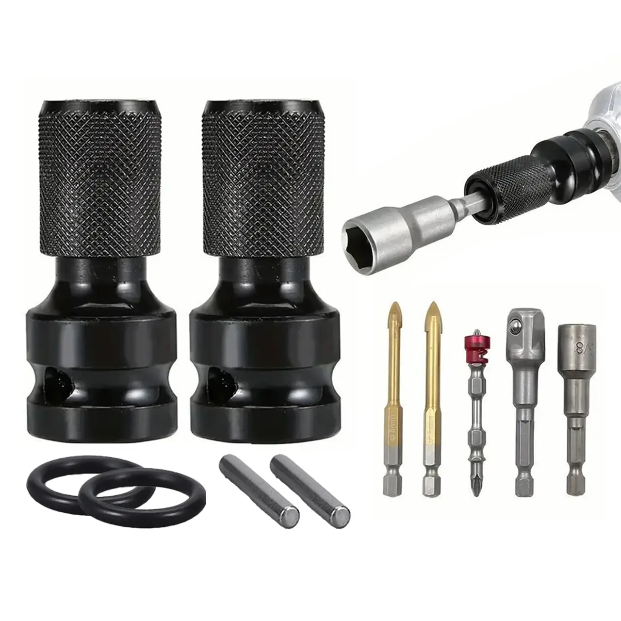 1/2 in Square Drive to 1/4 in Hex Female Socket Adapter Converter Chuck, Tools and Gadgets for Impact Air Wrenches, Electric Wrenches