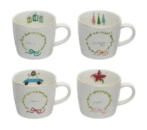 Creative Co-op Wreath Stoneware Mug, 4 Styles