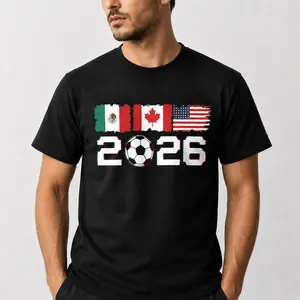 Summer Men's 2026 USA-Canada-Mexico Soccer Fan New Model T-Shirt - Colorful Football Ball Print Casual Sports Menswear Top