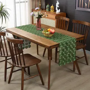 1pc green small daisy embroidered hollow table runner, elegant rectangular table decoration cloth, woven polyester, decorative table runner for dining room, tabletop covering fabric, modern centerpiece decoration, modern table runner, centerpiece decorati