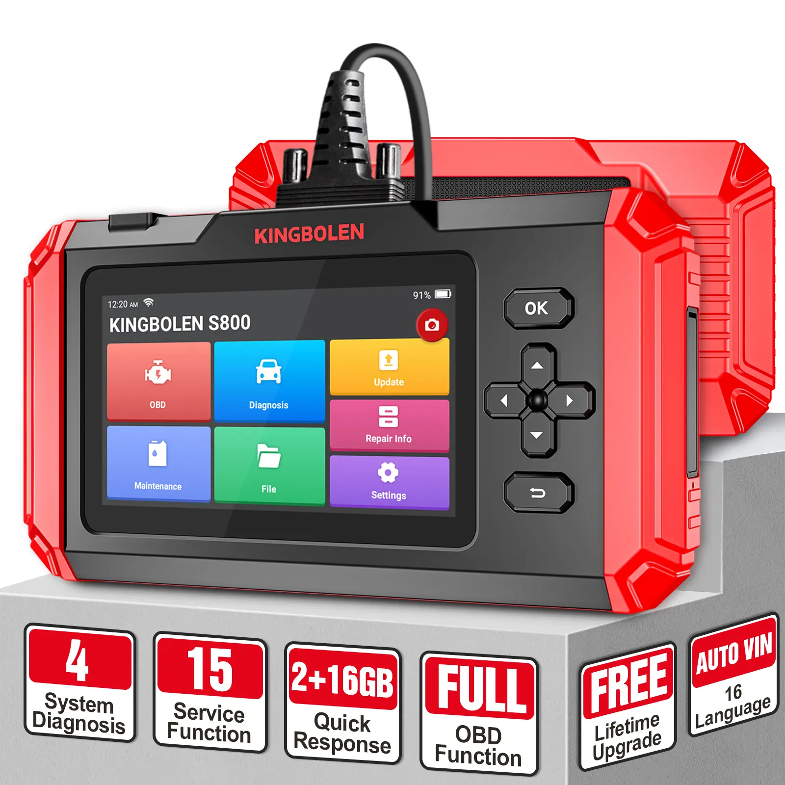 KINGBOLEN S800 OBD2 Scanner,Oil SAS TPMS Gear Brake Bleed Reset,Car Diagnostic Tool,4-System Scan (Engine/TCM/ABS/SRS) with 15 Resets, AutoVIN Automotive Scan Tool Bidirectional Scan Tool Car Relay Tester
