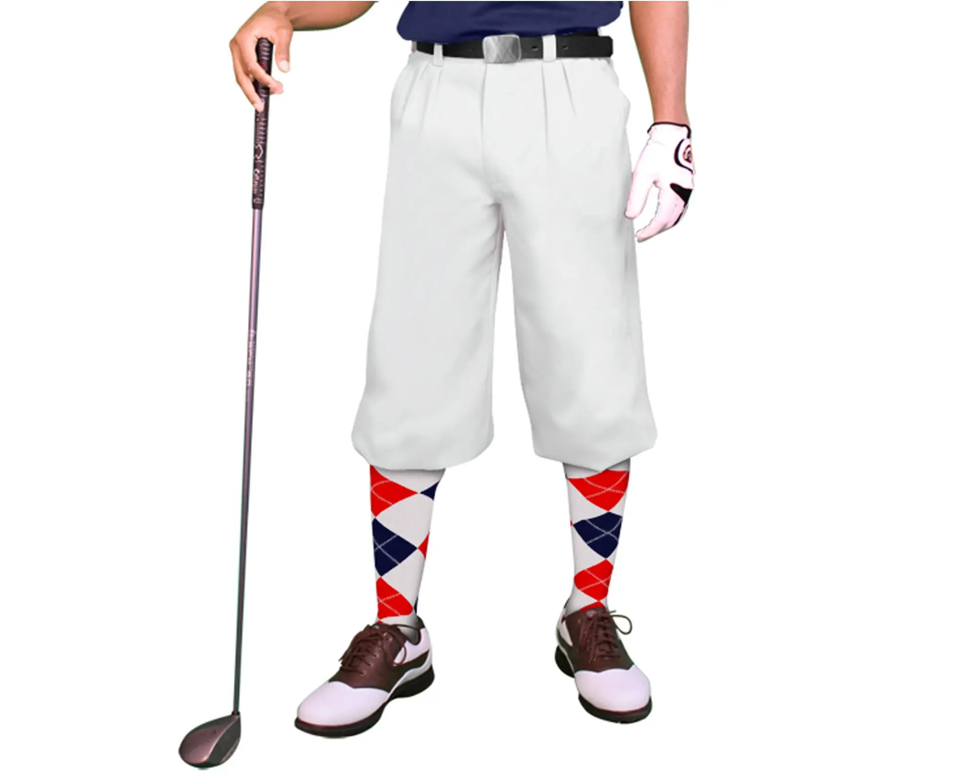 Golfknickers.com 'Par 3' Mens White Microfiber Golf Knickers Golf Attire Golf Leggings