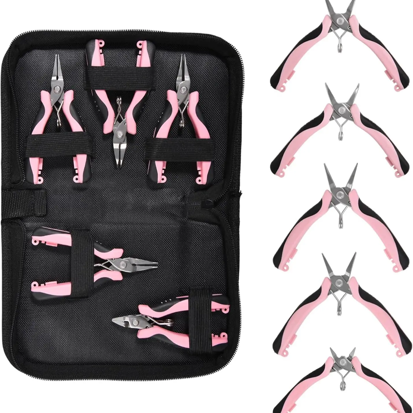 5-Piece Mini Pliers Set, Includes Needle Nose, Round Mouth, Flat Jaw, Bent Jaw, Diagonal Cutters, Precision Tools for Crafts, Electronics, Jewelry, with Storage Bag, Pliers For Jewelry Making, Pliers Kit