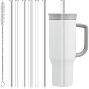 6 count Replacement Straws for  40oz Tumbler,  Clear Straws with Cleaning Brush Compatible with  Water Bottle Cup Mug Accessories