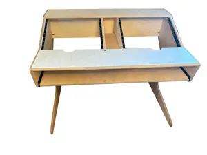 Trinity Desk Designs 2 Bay Recording Desk - Ergonomic Space-Saving Design with 16 Rack Units & Keyboard Tray for Home Studio Setup