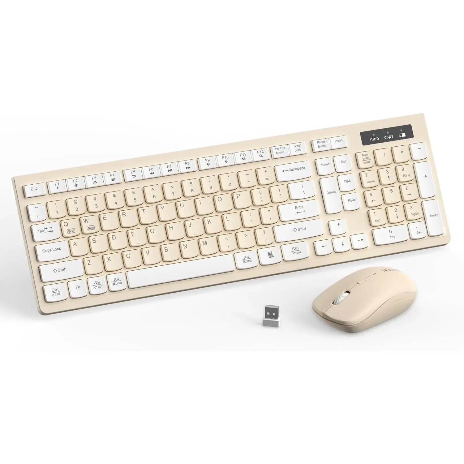 Wireless Keyboard and Mouse Combo Silent for Office and Home (Latte Color) 2.4G Full Size Silent Cordless Keyboard with Tilt Legs 3-Level DPI Quiet Mouse for Windows/Mac OS/Desktop/Laptop/PC