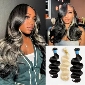 Gefily[14A]1B/613 Blonde Bundles Body Wave 14A Brazilian Virgin Human Hair 95-100G /Bundle Highlight Style Skunk Stripe Hair Quicky Weave Sew In