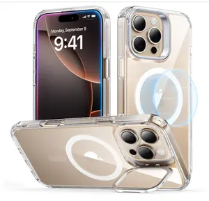 for iPhone 16 Pro Case, Compatible with MagSafe, Military-Grade Protective Case, Built-in Stash Stand Phone Case, Scratch-Resistant Back Cover, Classic Series, Clear