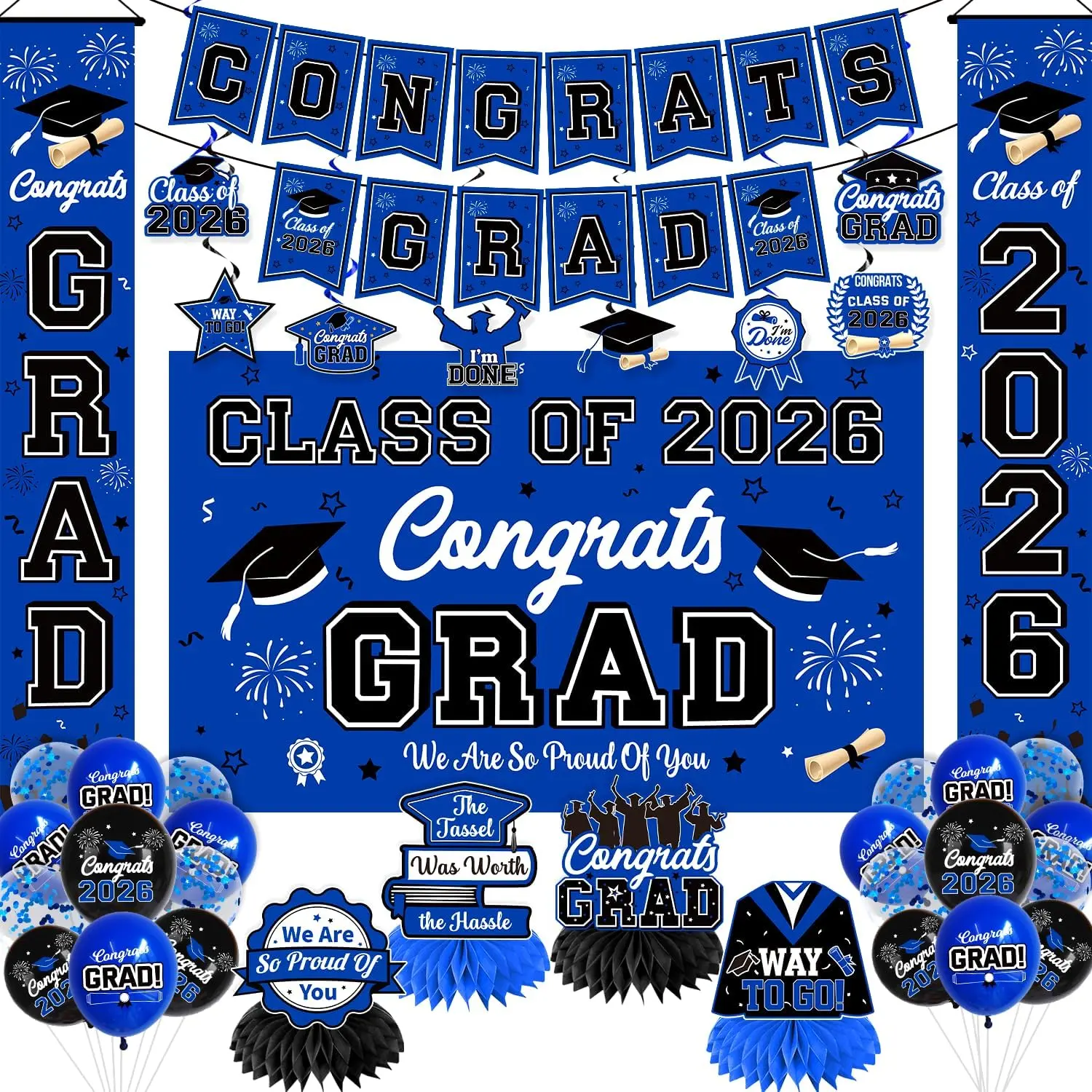 Graduation Decorations 2026 Black and Gold Party Decor Set Include ...