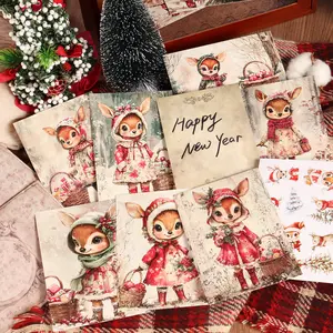 JAIIMAN 16cards, 4envelopes, 32stickers Christmas Deer DIY Decoration Double-sided Writable Thick Cardstock Set, for Blessing Greetingcard, Christmas Paper Craft, Scrapbooking Supplies, Junk Journal, Collecting and Gifting