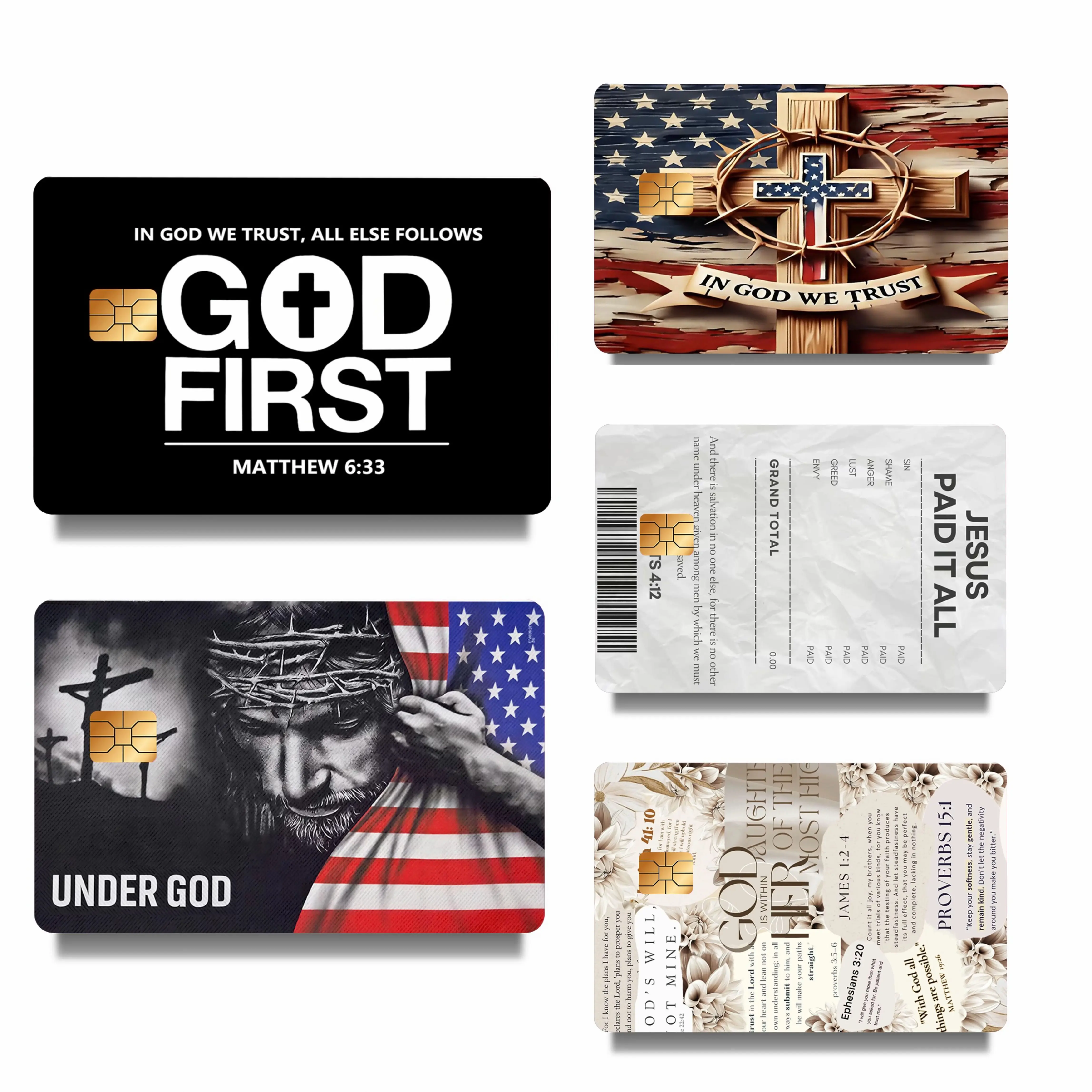 Faith & Patriot Card Sticker Set – Inspirational Credit Card Stickers with Cross & Scripture Designs