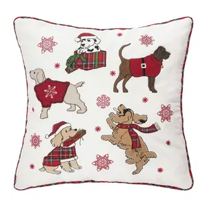 18" x 18" Festive Playful Dogs Throw Pillow byValerie