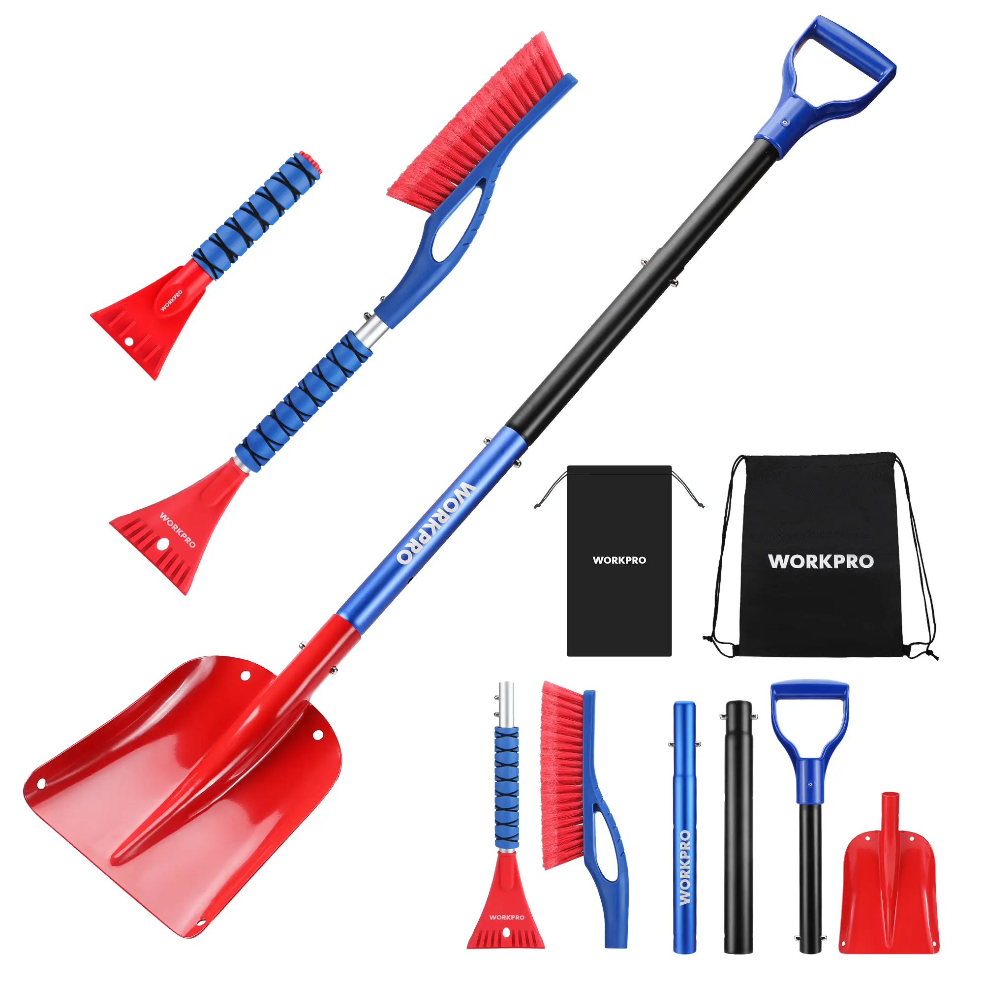 #BacktoSchool WORKPRO 27" Snow Brush and Ice Scraper for Car Windshield, Car Snow Brush and Ice Scraper with Foam Grip, 2-in-1 Detachable Snow Removal Tool, Storage Bag Included, 2 PC