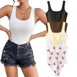 【Limited time deal】Women's 4 Piece Bodysuits Sexy Ribbed Sleeveless Square Neck Tank Tops Leotard 2025 Trendy Outfits