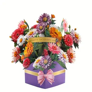 1 Vibrant 3D Pop Up Flower Card + Butterfly – Bouquet Shape, A6 Size, with Envelope, Mothers Day Card – For Mother's Day, Graduation, Birthday – Pops Open to Surprise! Doubles as Room Decor – Gift for Mom, Wife, Daughter, Teacher, Greeting Card