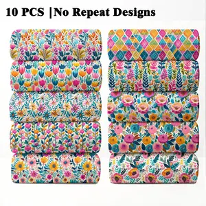 10PCS Bright Boho Print Fabric, 23x55cm (9x22in) Classic Vibrant Ethnic Pattern Quilting Fabric for Energetic Bohemian Decor, DIY Quilting & Crafts