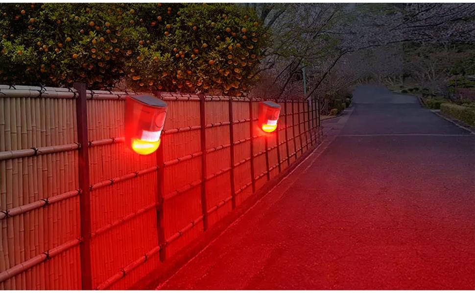 2 Pack 129dB Solar Motion Sensor Alarm Outdoor Security Light with 6 LED Red Flashing Strobe, Waterproof Wireless PIR Siren, 4 Modes, USB Rechargeable Security Alarm System for Farm, Orchard, Garage, Courtyard and Home