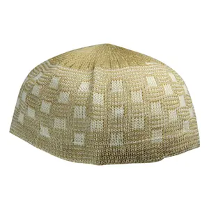 Tan One Size Soft Stretchable Knit Kufi Beanie Skull Cap Topi Checker Design-23
