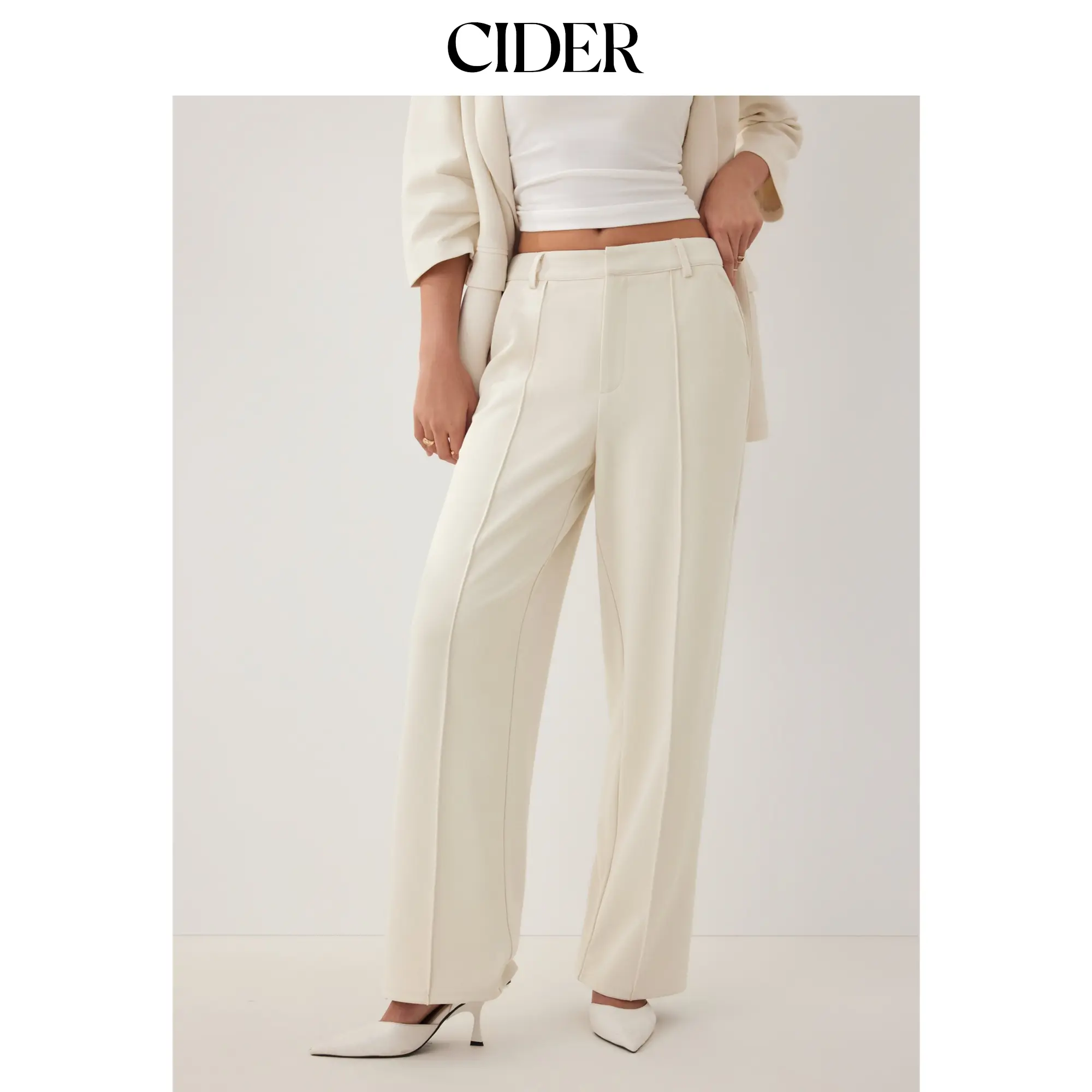 Cider High Rise Pleated Straight Leg Trousers