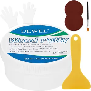 DEWEL Wood Putty, Mahogany Wood Filler, New Upgrade Wood Putty Filler Paintable, Stainable, Sandable, Wood Furniture Repair Kit Quickly Restore Wood Hole, Hardwood Floor, Door