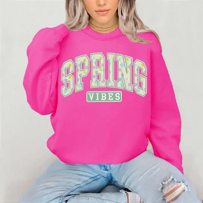 Spring Vibes Crewneck Sweatshirt Gildan Everyday Style Super Soft Unisex Fit Streetwear Graphic Top warm Womenswear Casual Printed Long Sleeve Easter spring