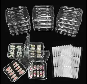 12pcs Press on Nail Storage Box with 60 Pcs Adhesive Double Sided Tape Clear Acrylic Nail Display Box Artificial False Nail Box Organizer Fake Nail Case Transparent Nail Packaging Boxes for Nail Salon