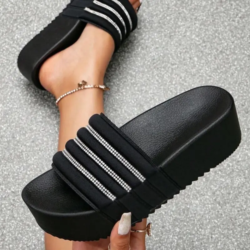 Women's Street Trend Casual Slip on Flatform Slide Sandals, 1 Pair Minimalist Trendy Platform Slide Sandals, Summer 2024 All-match Soft Shoes Summer Fashion Sandals for Beach Outfits for Daily Wear