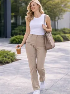 Women’s Slim Fit Golf Pants – Stretchy High Waist Straight Leg Trousers for Golf, Casual & Office Wear, Comfortable Breathable Fabric, Beige Color