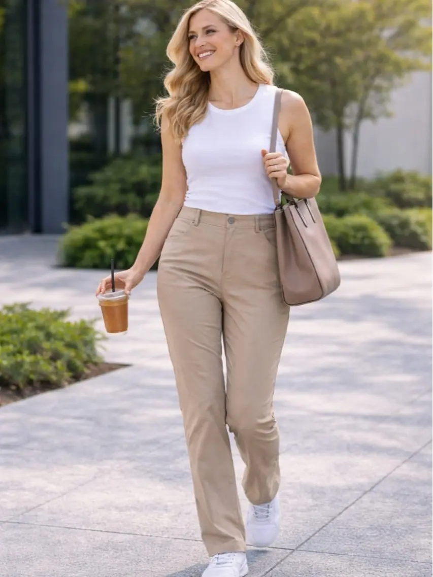 Women’s Slim Fit Golf Pants – Stretchy High Waist Straight Leg Trousers for Golf, Casual & Office Wear, Comfortable Breathable Fabric, Beige Color